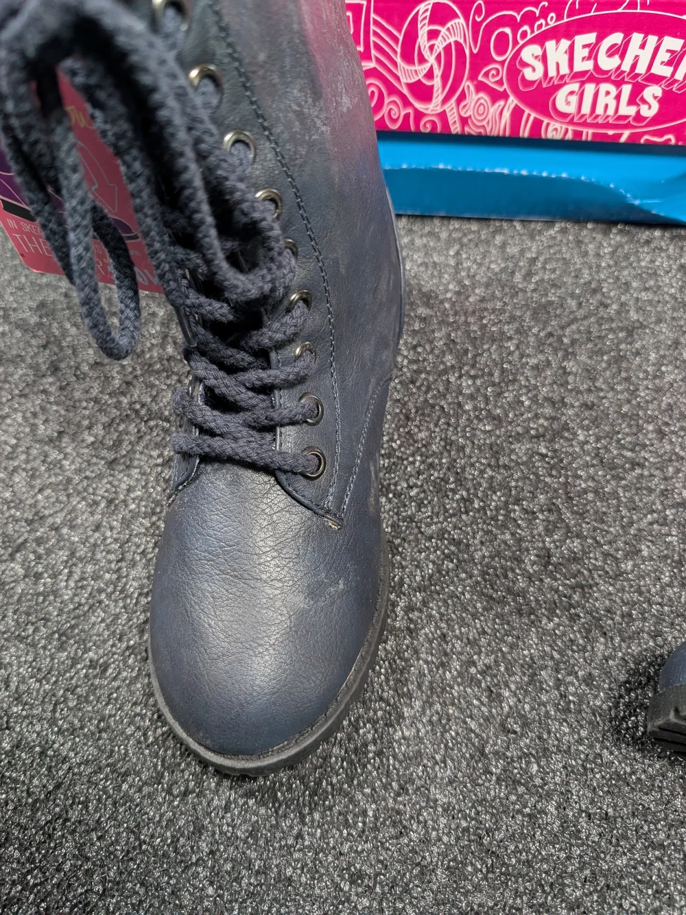 Skechers Girls Navy Lace-Up Combat Boots
